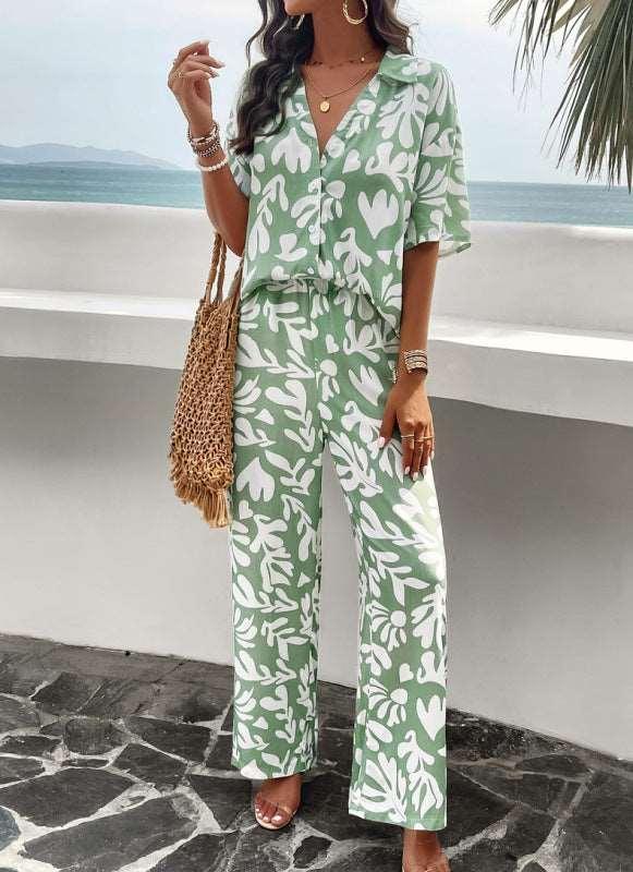 Elegant printed short-sleeved trousers two-piece suit - 808Lush