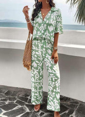 Elegant printed short-sleeved trousers two-piece suit - 808Lush
