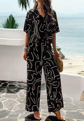 Elegant printed short-sleeved trousers two-piece suit - 808Lush