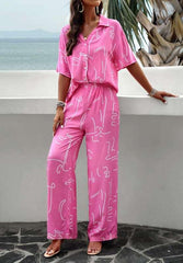 Elegant printed short-sleeved trousers two-piece suit - 808Lush