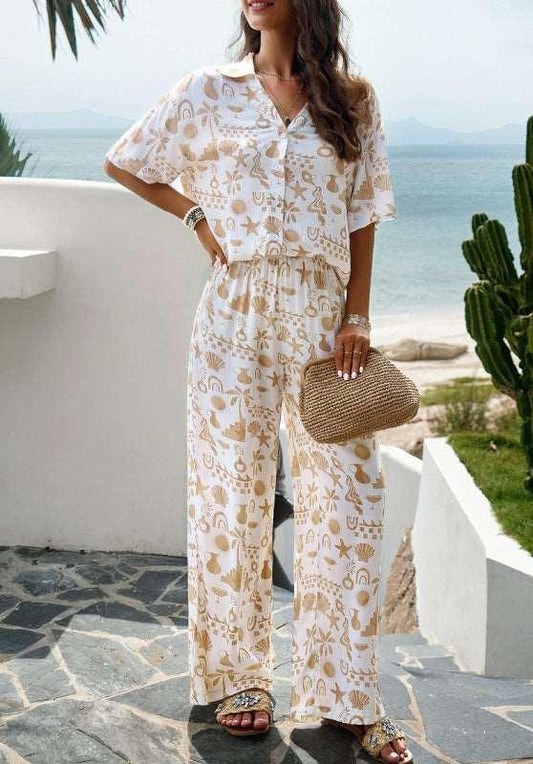 Elegant printed short-sleeved trousers two-piece suit - 808Lush