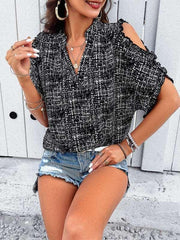 Feminine casual V-neck off-the-shoulder top blouse - 808Lush