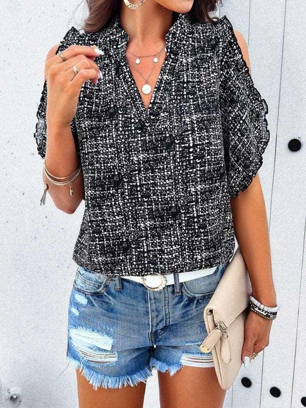 Feminine casual V-neck off-the-shoulder top blouse - 808Lush