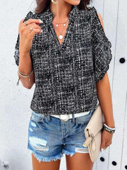 Feminine casual V-neck off-the-shoulder top blouse - 808Lush