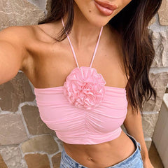 Sexy Women Three Dimensional Floral Pleated Cropped Top - 808Lush