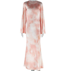 Round Neck Dress Printed Sleeve Maxi Dress