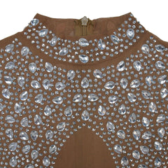 Women round Neck Rhinestone Dress Maxi