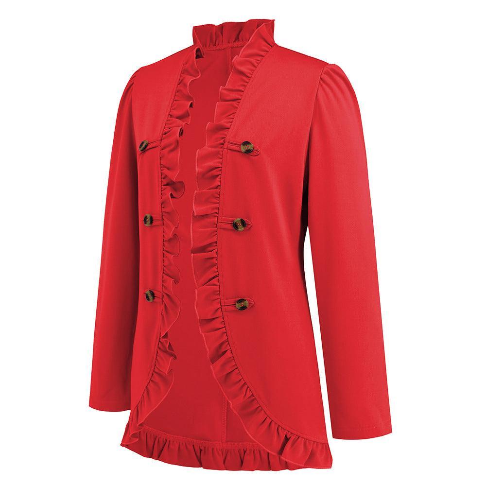 Women Ruffled Cardigan Button Long Sleeve blazer - 808Lush