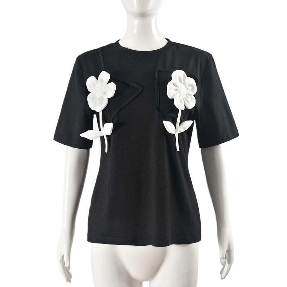 Floral Three Dimensional Decoration T shirt - 808Lush
