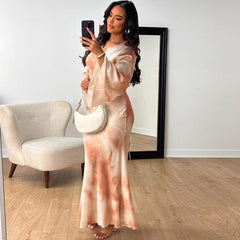 Round Neck Dress Printed Sleeve Maxi Dress