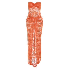 Women Sexy Bandeau Lace See Through Slim Mesh Dress - 808Lush