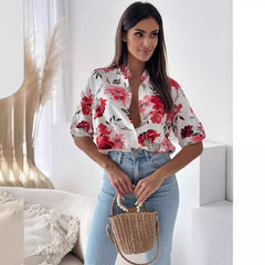 Floral Shirt Half Sleeve Top - 808Lush