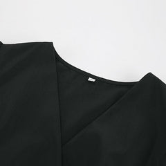 Elegant V neck Puff Sleeve Drawstring Dress