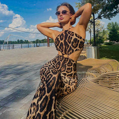 Leopard Print Bandeau Sling Dress