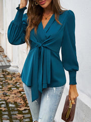 Women Casual V neck Long Sleeved Top