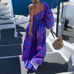 Summer Striped Shoulder Holiday Dress - 808Lush