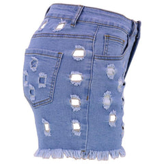 Ripped High Waist Stretch Denim Shorts - 808Lush