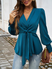 Women Casual V neck Long Sleeved Top