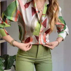 Casual Collared Print Casual Two Piece Set