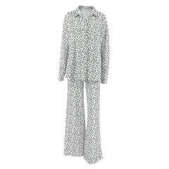 Cotton Linen Crepe Leopard Print High Waist Casual Two Piece Set