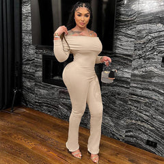 Off Shoulder Long Sleeve One Piece Overall