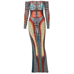 off Neck Long Sleeve Slim Maxi Dress - 808Lush