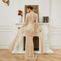 Cocktail Evening Bridesmaid Dress Sequined Long Sleeve