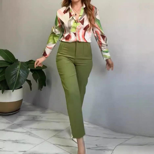 Casual Collared Print Casual Two Piece Set