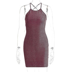 Cross Strap Backless Sleeveless Glitter Mini Dress