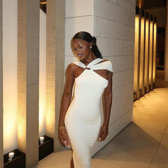 Sleeveless Elegant Slit Backless Irregular Asymmetric Dress