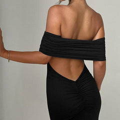Sexy off Shoulder Backless Pleated Maxi Dress