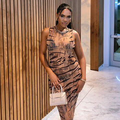 Mesh See through round Neck Leopard Print Dress - 808Lush