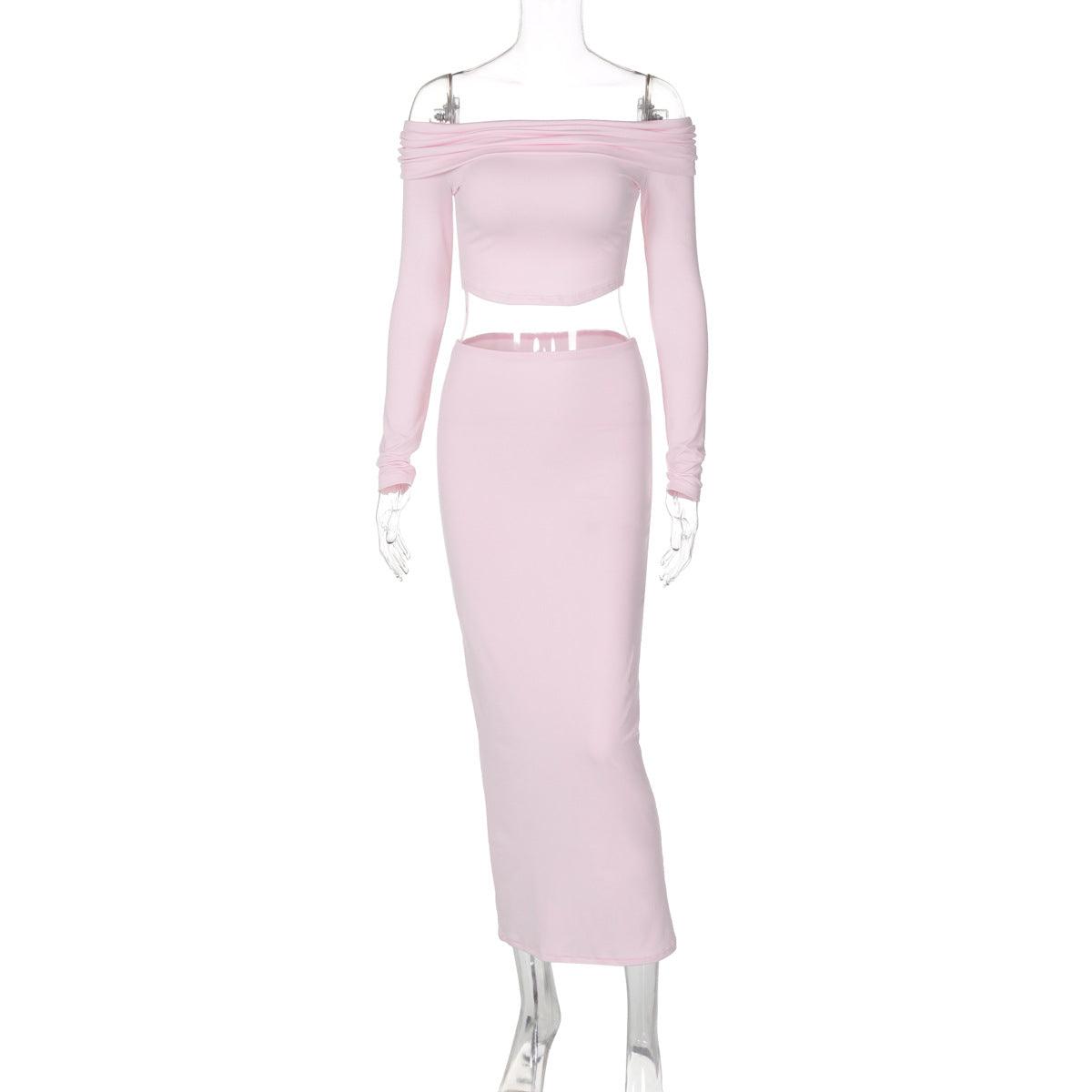 Off Shoulder Long Sleeve Slim Skirt Set