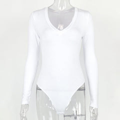Sexy Women Long Sleeve V-neck Bodysuit - 808Lush