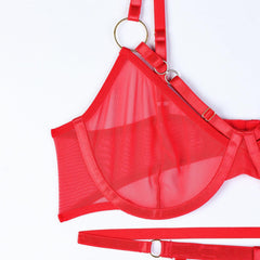 See through Sexy Red Valentine Day Five Piece Lingerie Set
