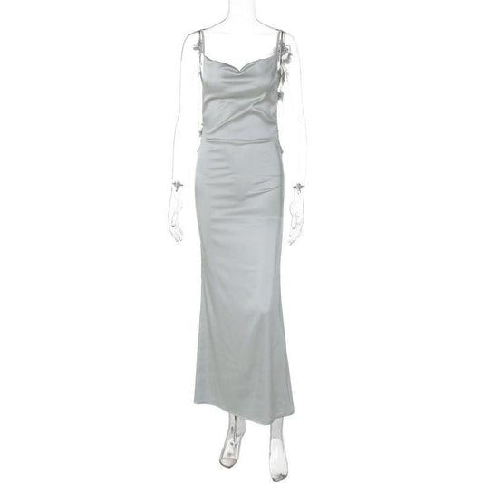 Floral Decoration Elegant Maxi Dress Backless Sling Dress - 808Lush