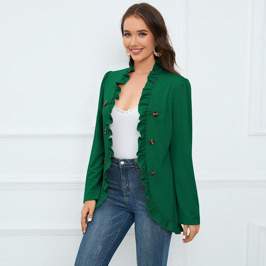 Women Ruffled Cardigan Button Long Sleeve blazer - 808Lush
