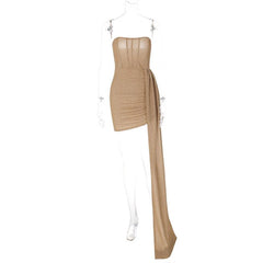 Women Stitching Tied Sexy Bandeau Short Sheath Dress