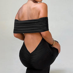 Sexy off Shoulder Backless Pleated Maxi Dress