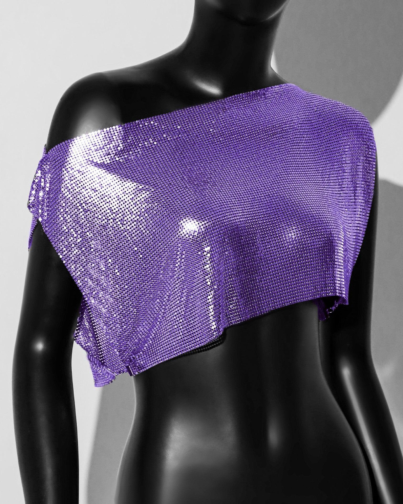 Metal Sequin Off Shoulder Mesh Top - 808Lush