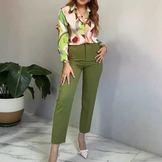 Casual Collared Print Casual Two Piece Set