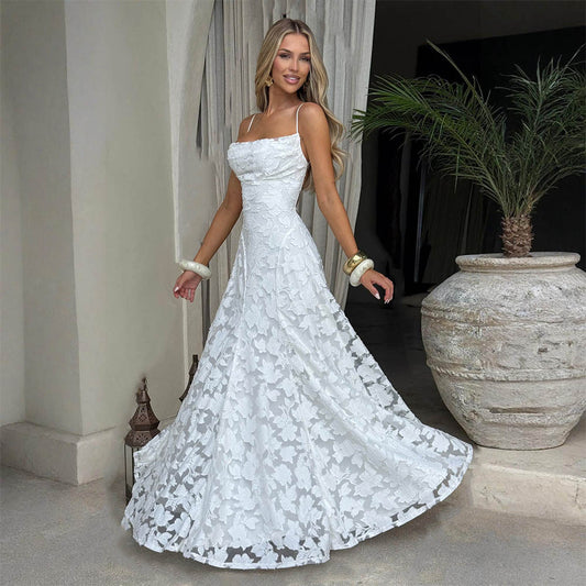 Women Sexy Strap Chiffon Elegant Backless Dress