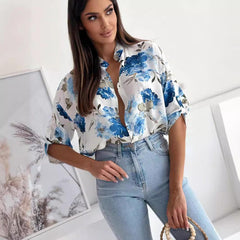 Floral Shirt Half Sleeve Top - 808Lush