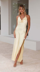 Women Summer Suspender Sexy Slit Dress Slim Fit Backless Maxi Dress