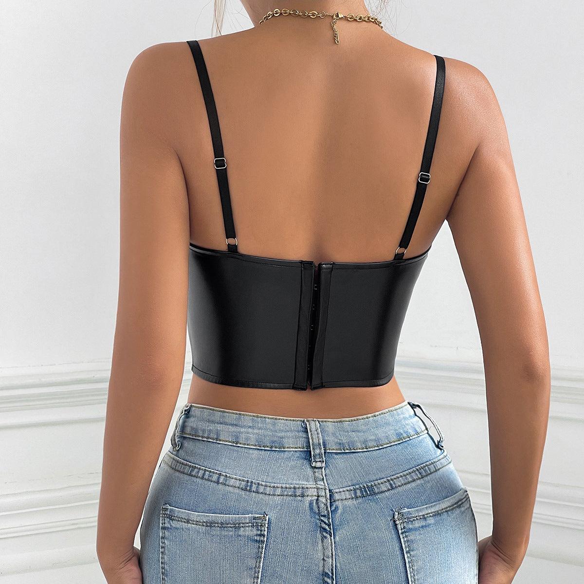 Sexy Simple Thin Rope Buckle Design Slimming Leather Vest - 808Lush