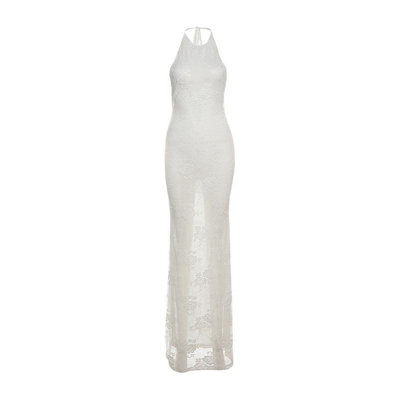 Sexy Floral Lace up Mesh Maxi Dress