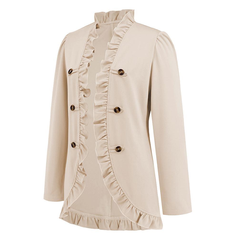 Women Ruffled Cardigan Button Long Sleeve blazer - 808Lush
