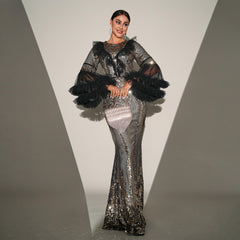 Long Sleeve Sequined Cocktail Fishtail Evening Bridesmaid Dress