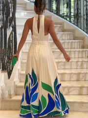 Floral Printed Sexy Dew Sleeveless Jumpsuit