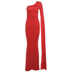 Off Shoulder Sleeve Sexy Cutout Slim Maxi Dress